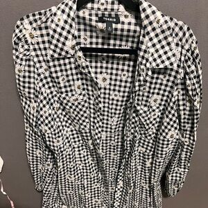 Torrid Black and White Checkered Duster with Floral Details